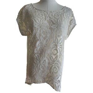 Apt 9 Ivory Lace Front Blouse Womens Small Cap Sleeve Lightweight NWT